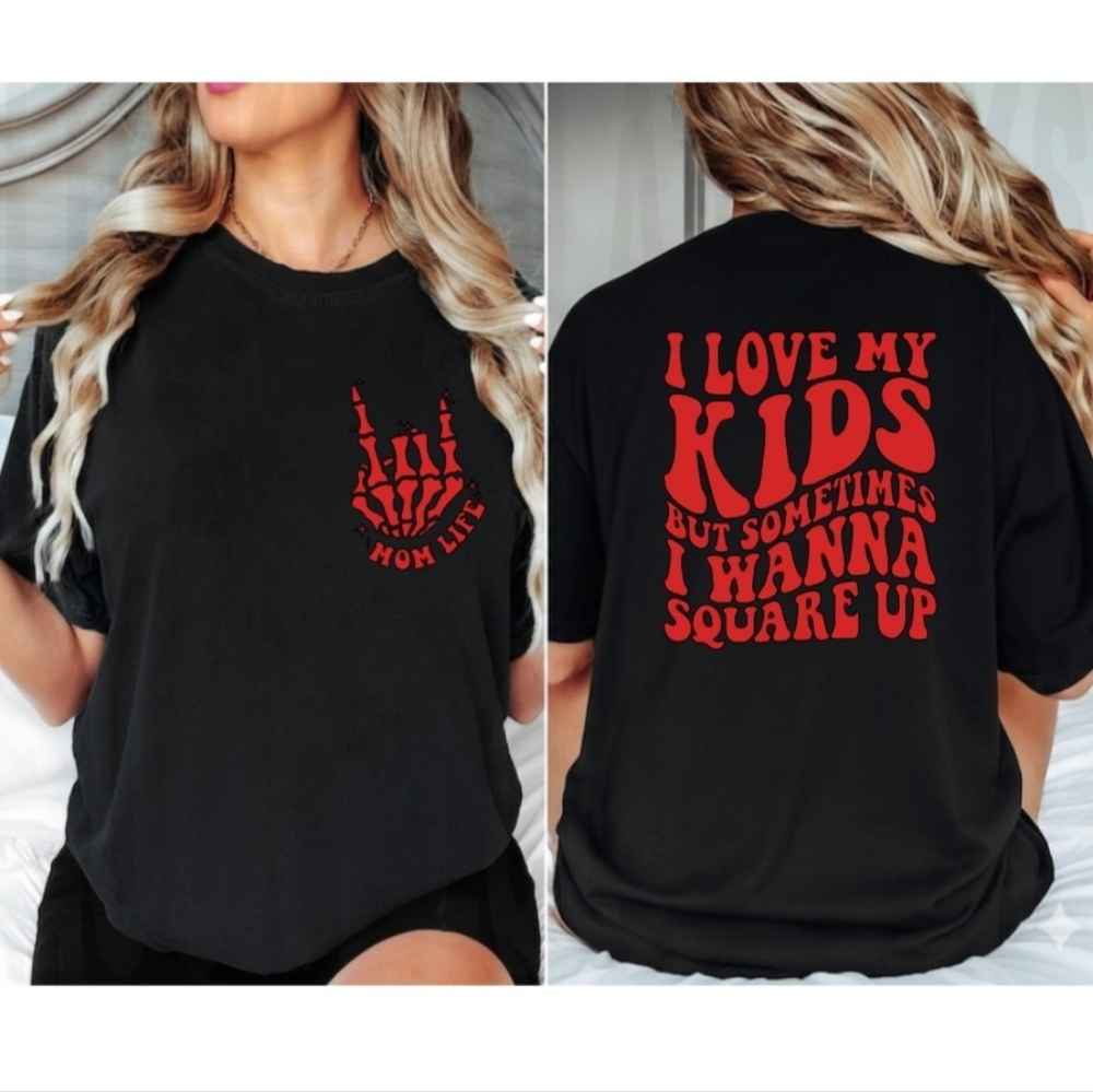 Mom shirt I love my Kids but want to square up popular retro humor Mama Red